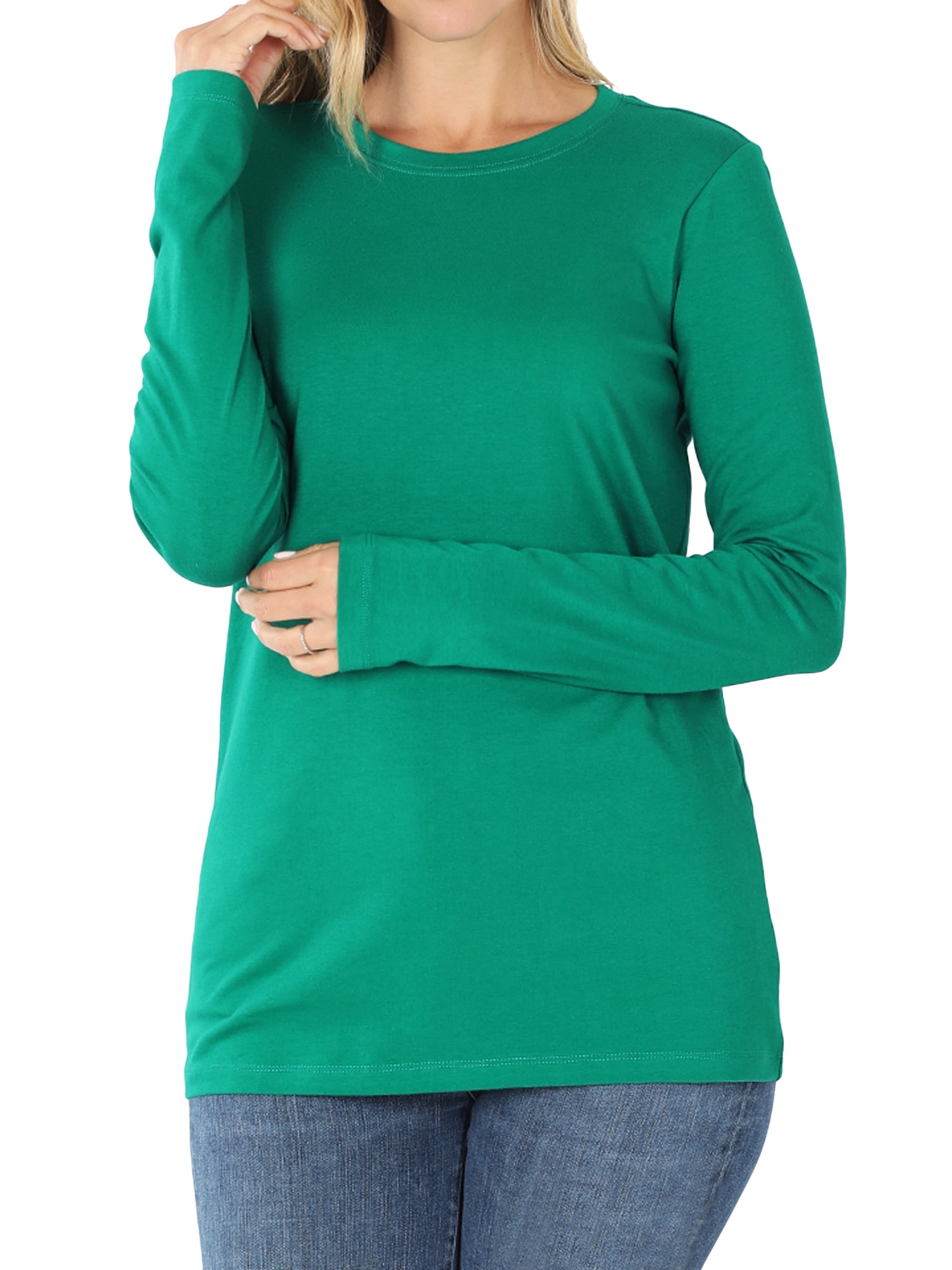 TheLovely Women Basic Round Crew Neck Long Sleeve Stretch Cotton 
