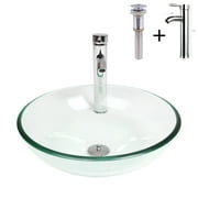 FULLWATT Glass Vessel Sink with Faucet Set Bathroom Vanity Round Bowl,Crystal
