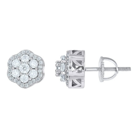 925 Sterling Silver Womens Cubic-Zirconia Flower Fashion Stud Earrings