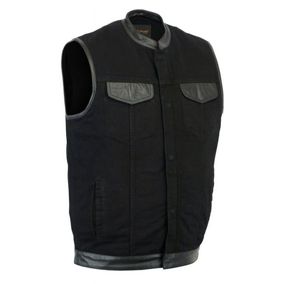 Daniel Smart S to 12XL Men’s Vest Unique black denim vest men with Leather Detailing Motorcycle Vest