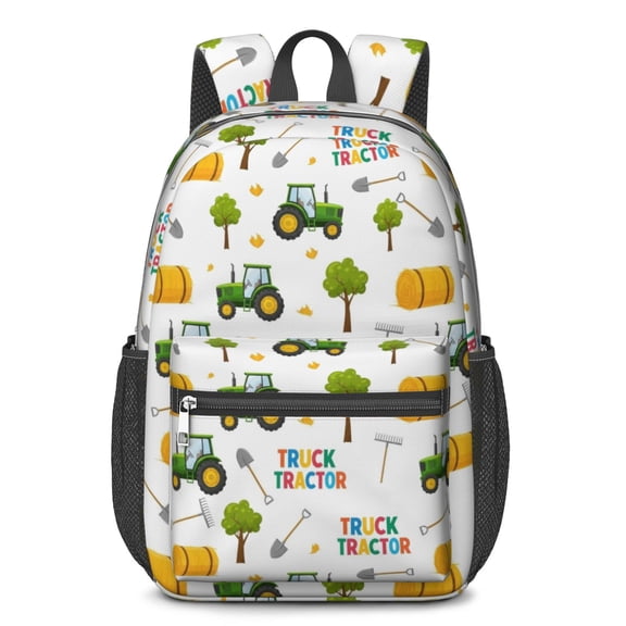 Tractor and Haybales White Pattern 17" School Backpacks for Teens,Waterproof Oxford Fabric,S-Shape Padded Straps for School,Travel,Hiking,Camping
