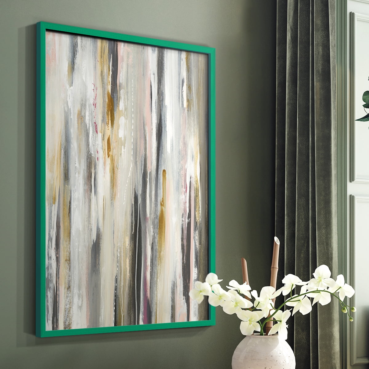Color Ripple Framed Print in Green Solid Wood Framed Print No Nail Hanging