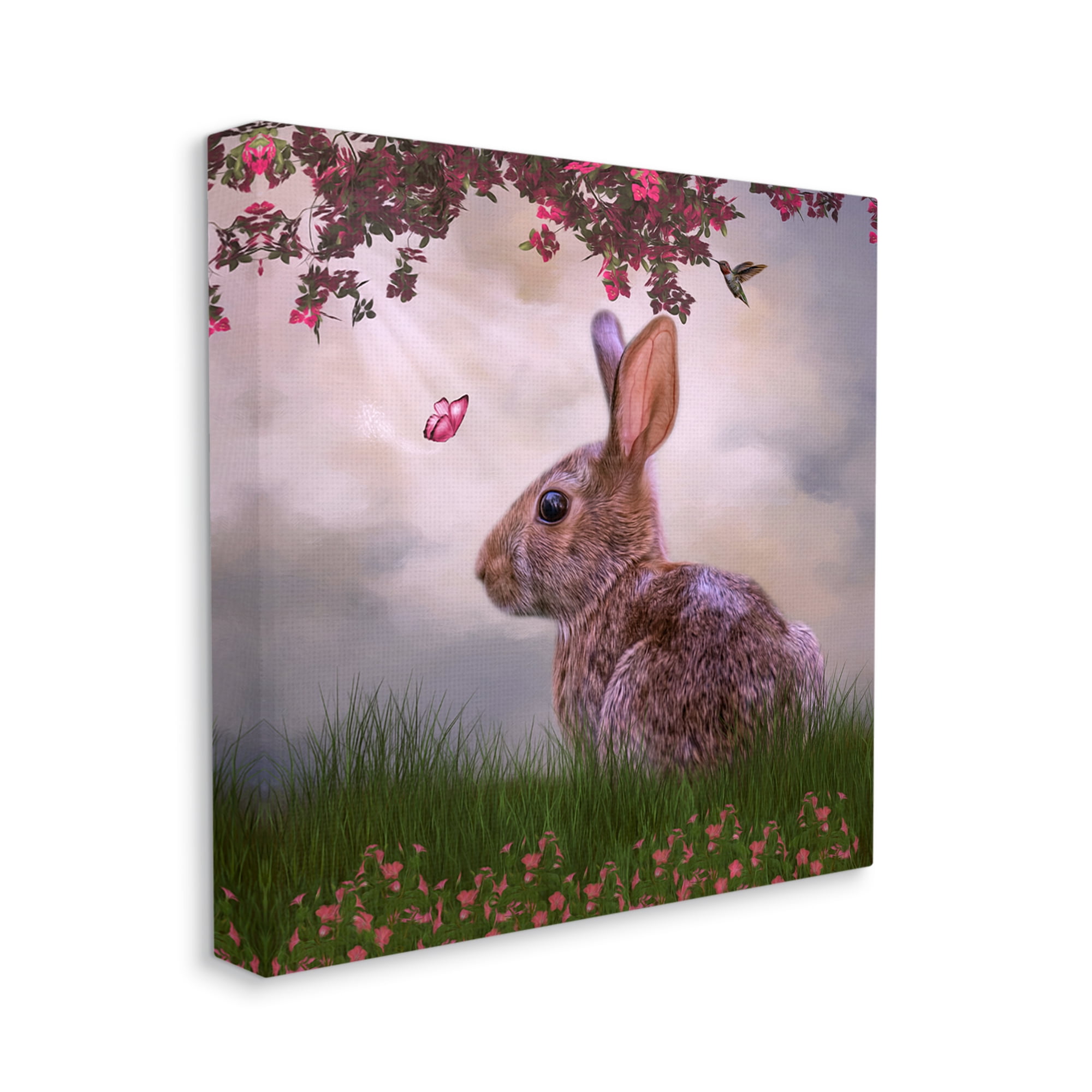 Stupell Summertime Friends Floral Rabbit Butterfly Animals & Insects Photography Gallery Wrapped Canvas Print Wall Art