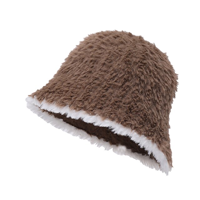 CSChome Fisherman Hat Women Winter Fisherman Hat - Color Matching Thick Soft Plush Foldable Bucket