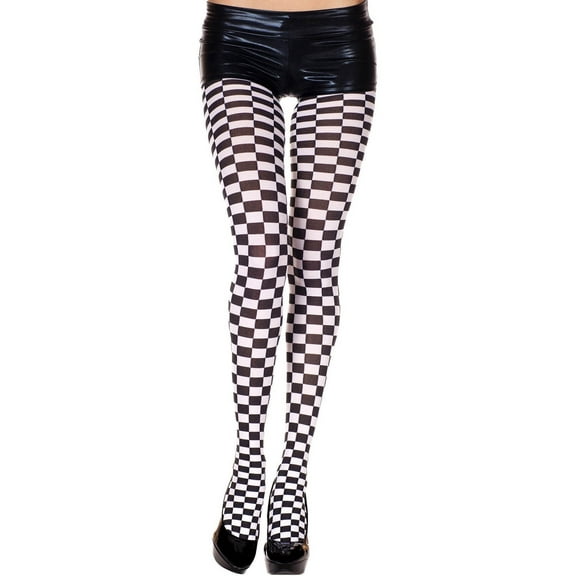 Music Legs Women's Women's Checkerboard Print Opaque Pantyhose 7006-BLACKWHITE
