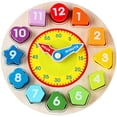 thumbnail image 1 of XISOBO Time Clock Toy for Kids Wooden Time Learning Shape Sorting Game, 1 of 2
