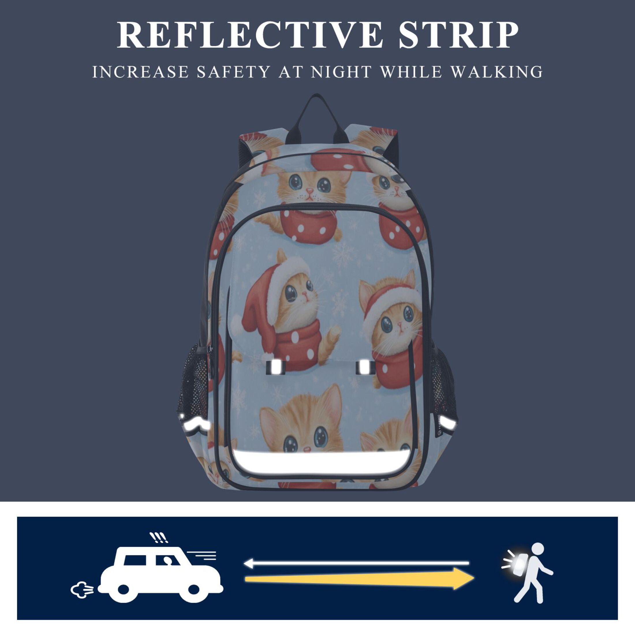 Backpack 12.9 *5.1 * 17.7 Inches Outing Backpack, Shopping Backpack, Travel Backpack Santa Hat Cat