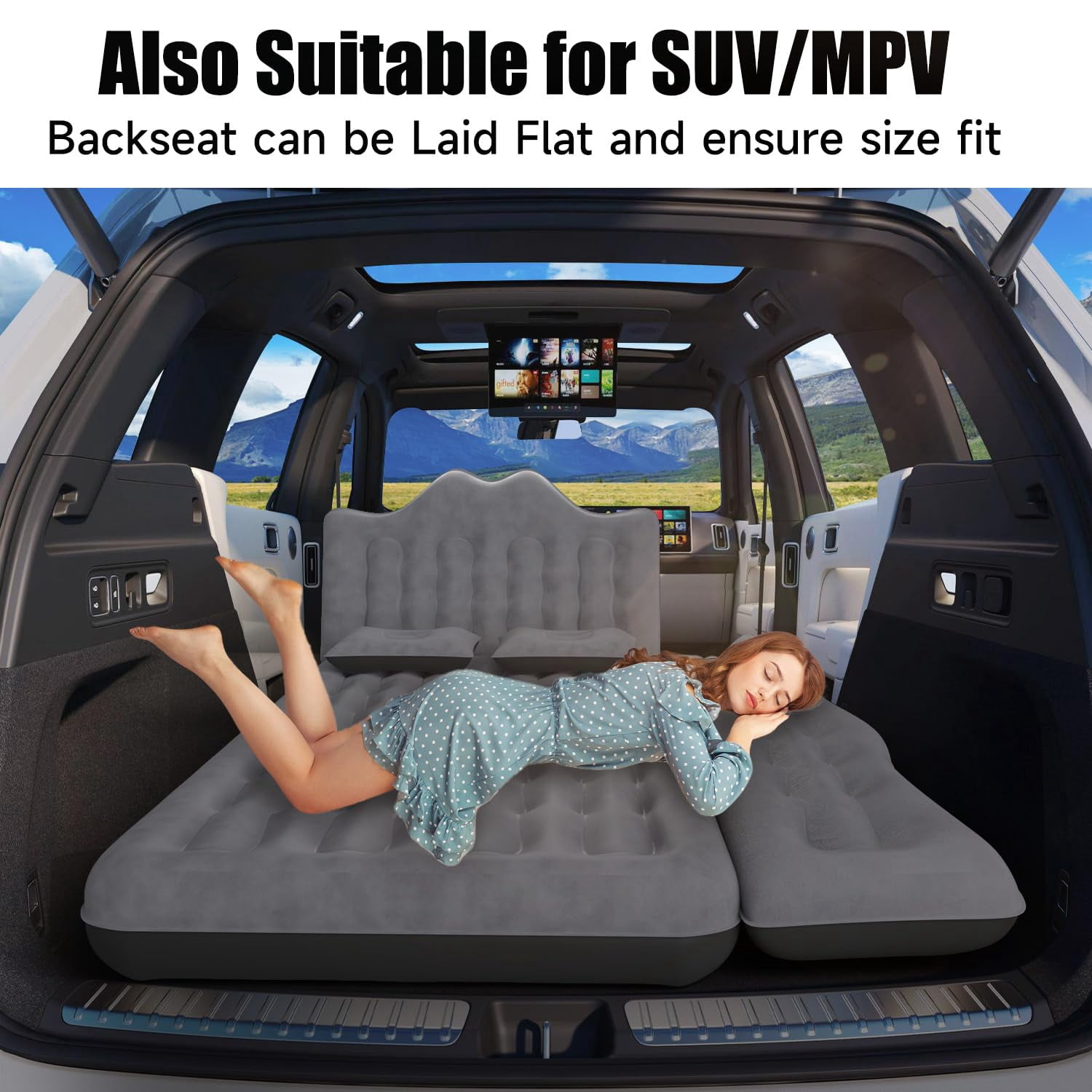 Backseat Car Air Mattress, Inflatable AirBed for SUV Back Seat Trunk Sleeping, Van Rear Seat Camping Sleeping Bed with Electric Air Pump