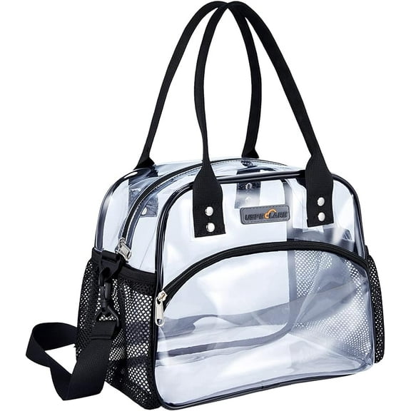 USPECLARE Clear Lunch Bag Lunch Box, Clear Tote bag with Removable Bottom Board for Women & Men, See Through Reusable Lunch Box Clear Lunch Bag for Workplaces, Clear Shoulder Bag for Security