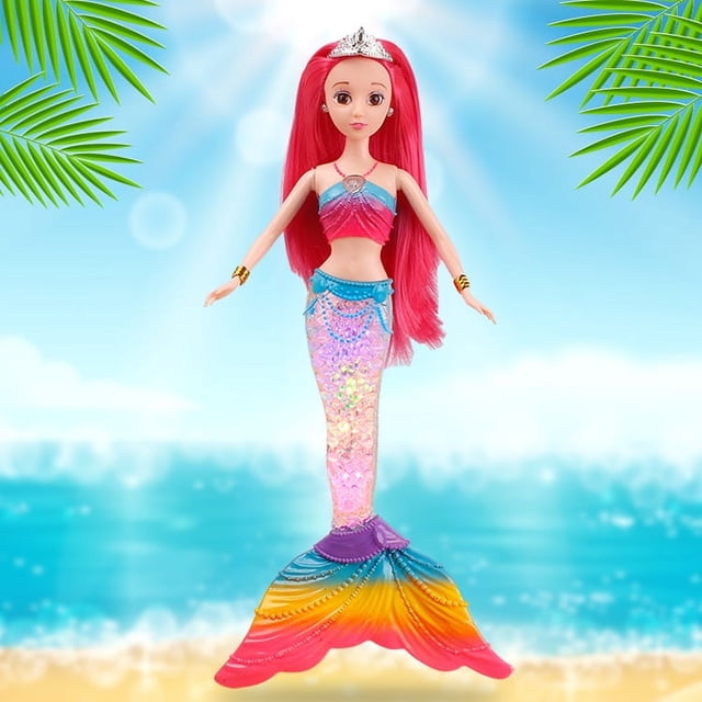 Muñeca princesa de juguete de sirena con música ligera y colorida de una pieza (tipo A), regalo de cumpleaños para niños y niñas, regalo para niños