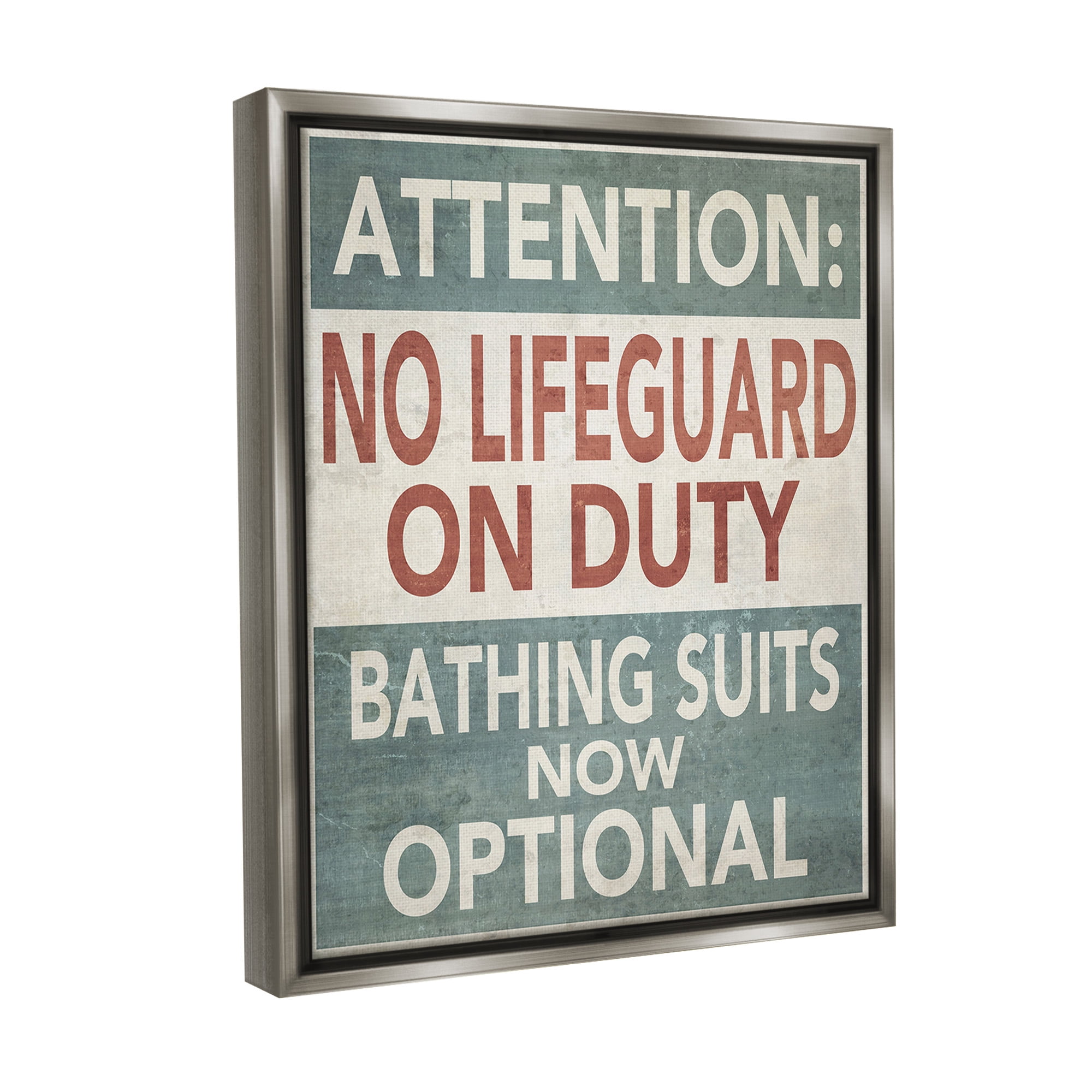 Stupell Industries Funny Bathing Suits Optional Typography Painting Gray Floater Framed Canvas Art Print Wall Art, 25 x 31