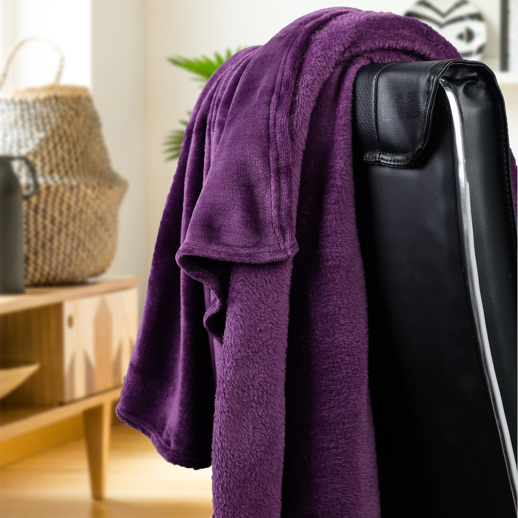 Unique Bargains Fuzzy Plush Flannel Fleece Throw Blanket Dark Purple 78 x 90 Walmart