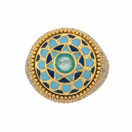 Emerald & Diamond 14K Gold Vermeil Over Sterling Silver Art Deco Enameled Ring