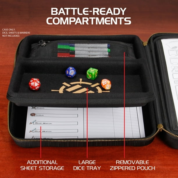 ENHANCE Tabletop RPG Organizer Case - DnD Gear With Character Sheet Holder