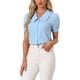 thumbnail image 4 of BLUSA CHIC PARA MUJER CON CUELLO PETER PAN Y MANGAS CORTAS ABULLONADAS CAMISA RETRO TAMAÑO XS AZUL, 4 of 6