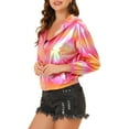 thumbnail image 5 of Allegra K Women's Shiny Long Sleeve Zipper Hooded Metallic Jacket, 5 of 7