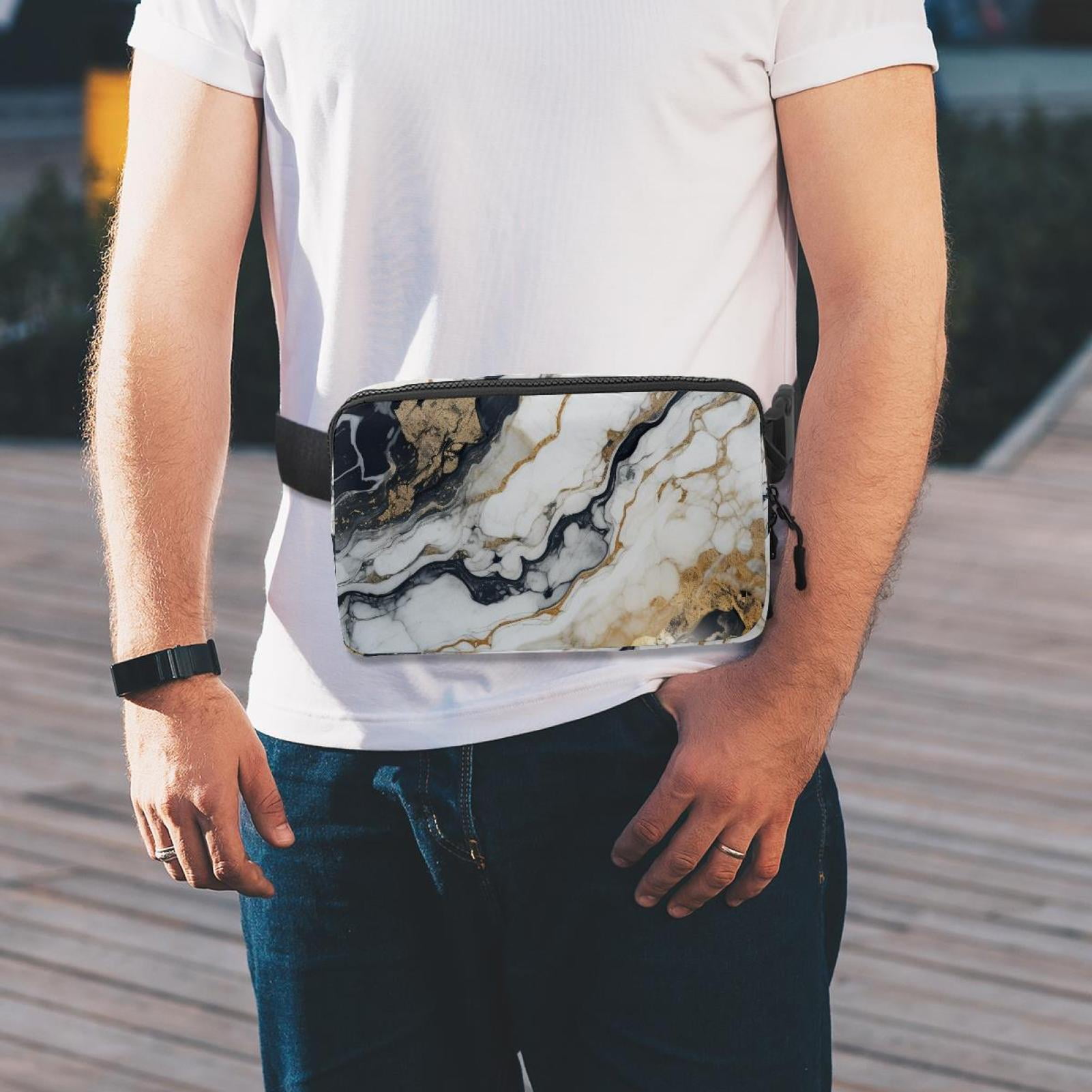 Marbled Lightweight Adjustable Waist Pack Fanny Pack Crossbody Bag with Extension Strap Unisex