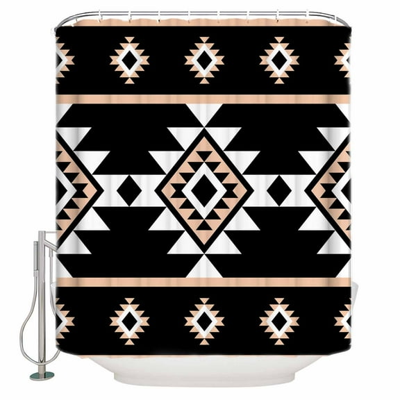 Black White Boho Shower Curtains for Bathroom Waterproof Fabric Bath Curtains Decor Bath Tub Curtain Modern Western Aztec Abstract Geometric Decorative Shower Curtain Sets with 12 Hooks, 72x72 Inch