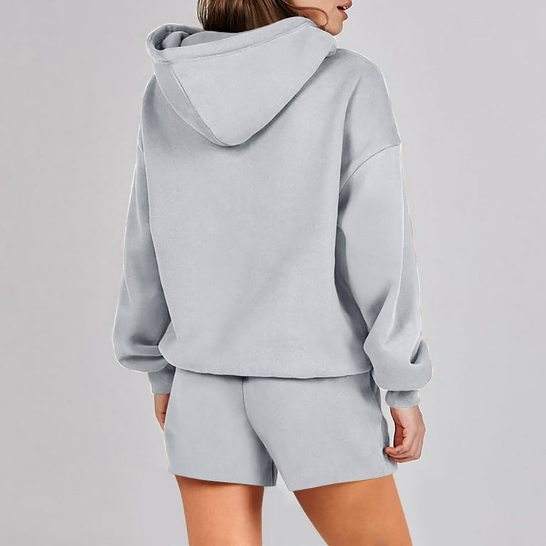 Women 2 Piece Outfits Sweatsuit Oversized Hoodie Sweatshirt Lounge Shorts  2023 Casual Cozy Pajamas Tacksuit Set 