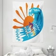 thumbnail image 1 of Summer Tapestry, Beach Hot Vibes Surfing Sport Sea Ocean Waves Sun Image Poster , Wall Hanging for Bedroom Living Room Dorm Decor, 60W X 80L Inches, Sky Blue Orange and Purple, by Ambesonne, 1 of 2