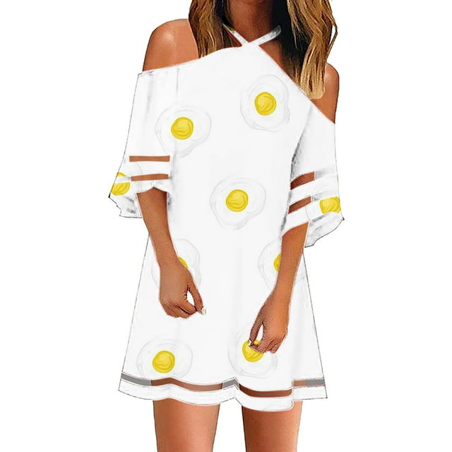 Pompotops Robe Sexy Mode à Manches Courtes Imprimée Épaules Dénudées