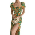 thumbnail image 5 of Seyurigaoka Women Summer Short Sleeve Dress with Boho Floral Print Square Neck Strap Split Version Sundress Clothing, 5 of 6
