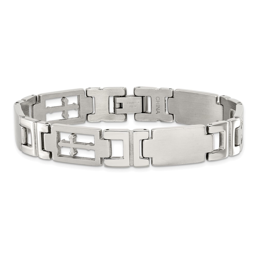 Diamond2Deal Stainless Steel Brushed and Polished Cross Link Bracelet for Men 8.5"