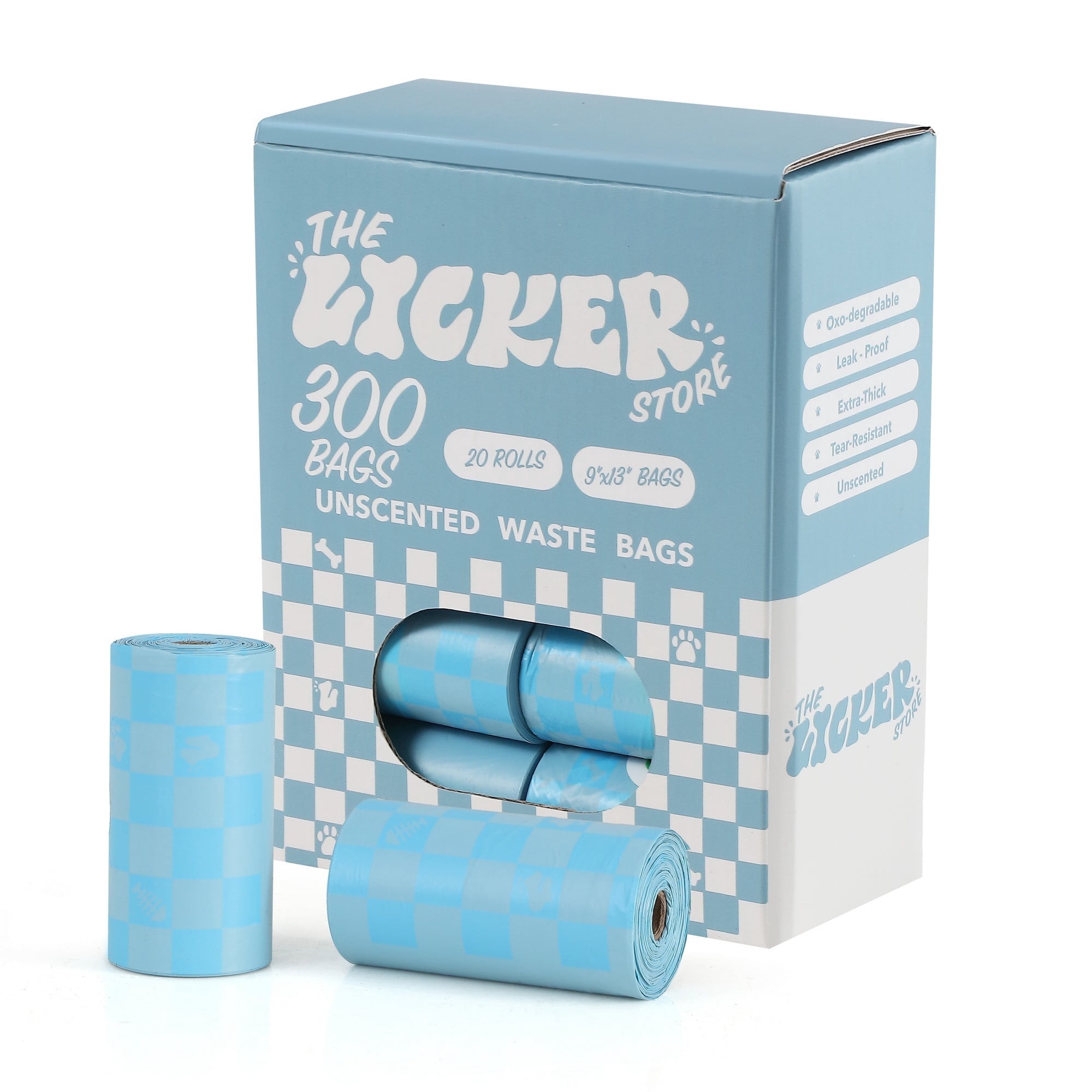 THE LICKER STORE The Licker Store 13 in. x 9 in. Extra Thick Leak Proof Unscented Dog Poop Bags, Blue (300 Count, 20-Rolls), WBG1000A-20SET