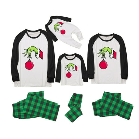 

Matching Family Christmas Pajamas Green Plaid Xmas Holiday Sleepwear Jammies Clothes Long Sleeve PJs Set