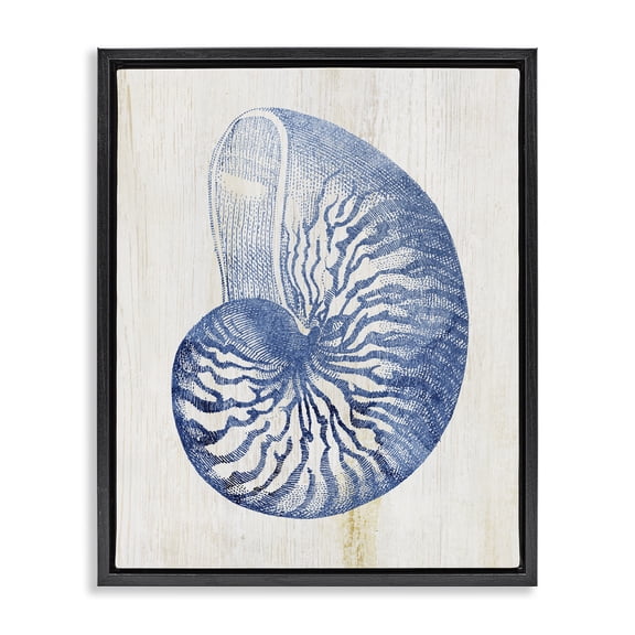 Stupell Industries Blue Nautilus Shell Animals Painting Black Floater Framed Canvas Art Print Wall Art, 17 x 21
