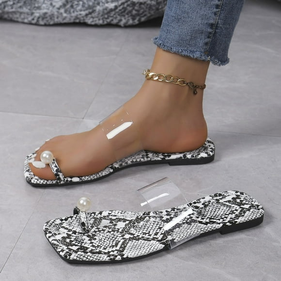 WILLBEST Bootie Slippers for Women Women's Summer Fashion Flat Bottom Clip Toe Pearl Slippers Outdoor Beach Casual Comfortable Sandal Slippers