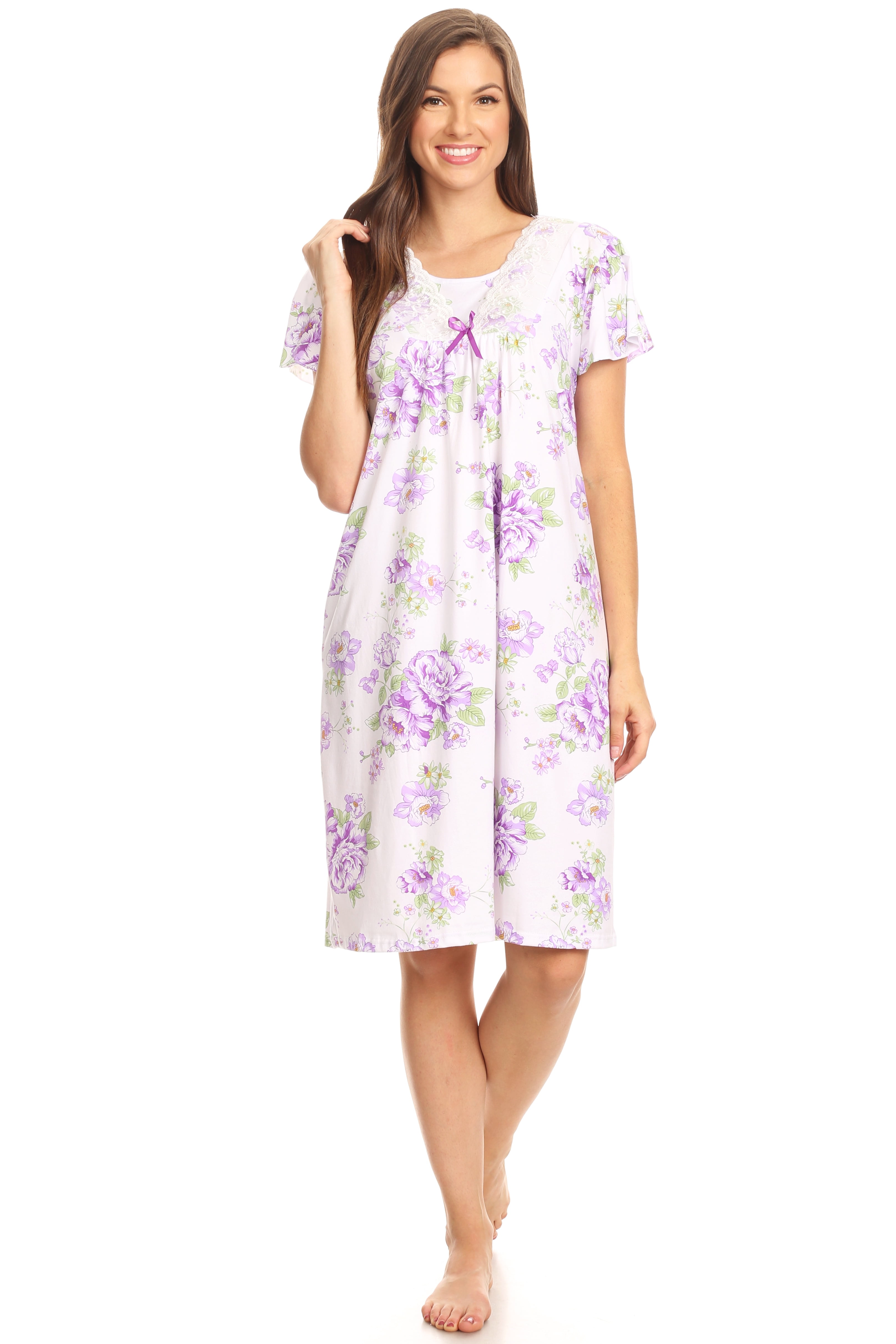 812 Womens Nightgown Sleepwear Pajamas Woman Short Sleeve Sleep Dress Nightshirt Purple 1X
