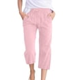 thumbnail image 2 of Pink Linen Pants Women Comfortable High Waisted Wide Leg Pants Drawstring Elastic Trousers Comfy Straight Leg Long Pants with Pockets Trousers Leggings, 2 of 5