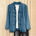 thumbnail image 5 of Taqqpue Women Jacket Plus Size Women Solid Ruffle Denim Jacket Open Front Double Button Down Light Casual Long Sleeve Coat With Pockets, 5 of 9