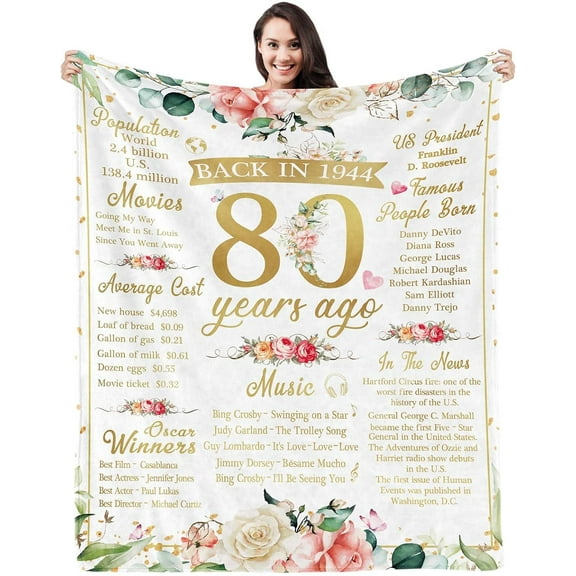 80th Birthday Gifts for Women Happy 80th Birthday Decorations for Women Best 80 Year Old Birthday Gifts for Grandma Mom Sister Friend Back in 1944 Birthday Gifts Throw Blanket 50" X 60"