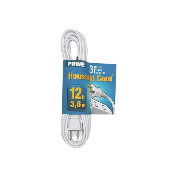 Prime Household Cord - Power extension cable - NEMA 1-15P (M) to NEMA 1-15 (F) - AC 110 V - 3.66 m - white