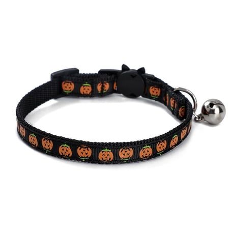 Halloween Cat Collar Adjustable Fashion Nylon Kitten Collar Pet Collar with Bell Pumpkin