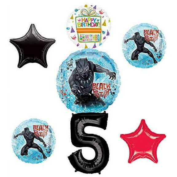 Black Panther Party Supplies 5th Birthday Balloon Bouquet Decorations