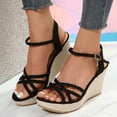 thumbnail image 3 of Rokment Women's Wedges Dressy Sandals 2026 Summer Fashion Casual Glitter Rhinestones Charms Espadrilles Platform Chunky High Heels Dress Sandal for Bride Wedding Ladies Black Size 7.5, 3 of 6