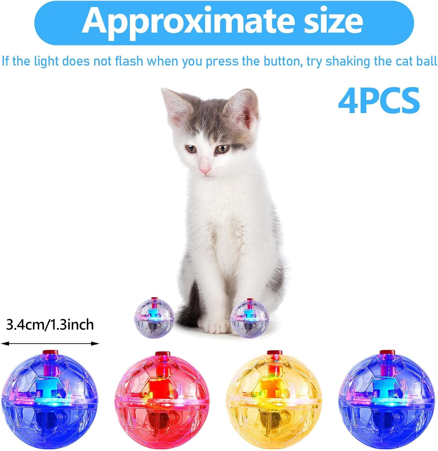 4 Pieces Ghost Hunting Cat Ball Motion Light up Cat Balls LED Motion Activated Pet Ball Motion Light up Interactive Toys Pet Glowing Mini Running Exercise Ball Toys (Transparent)