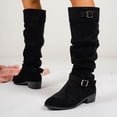 thumbnail image 6 of Women’s Fall Winter Suede Knee High Boots Belt Buckle Height Increasing Mid Block Heel Fashion Tall Boots Black 6(37), 6 of 9