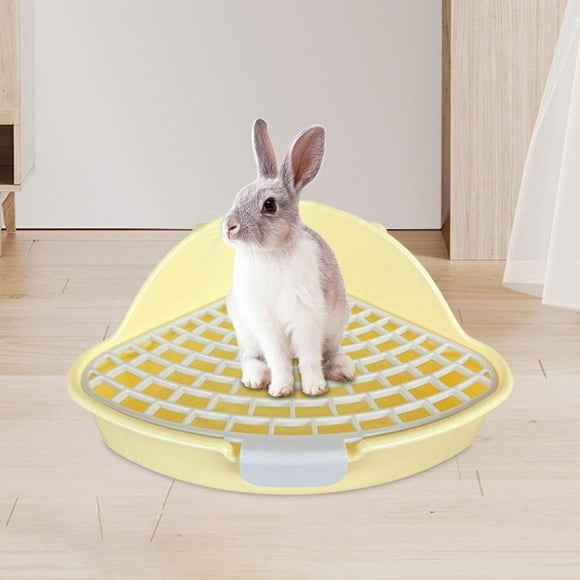 Rabbit Potty with Grid Triangle Bedding Box for Rabbit Bunny Cage Yellow