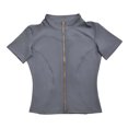thumbnail image 4 of FINALGANG Womens Short Sleeve Stand Collar Full Zip Front Slim Cropped Tops Stretch Quick Dry Gym Fitted Workout Tees For Daily Ladies Casual Top Grey M, 4 of 4