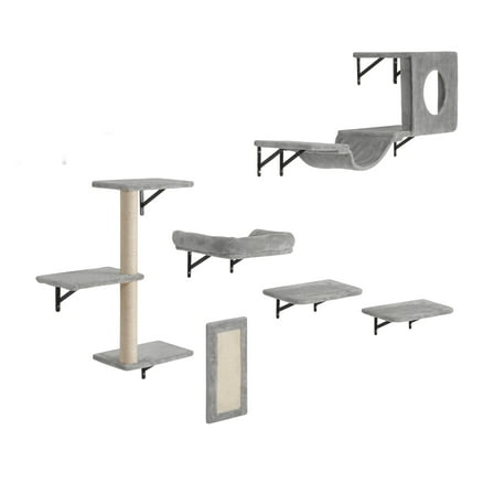 KFFKFF Cat Wall Mounts, Set of 6, Includes Jump Platforms, Hammock, Couch, Cat Tower & Grip, Cat Play and Rest Furniture, Supports up to 40 lbs, Ideal for Sleep, Play, and Climb
