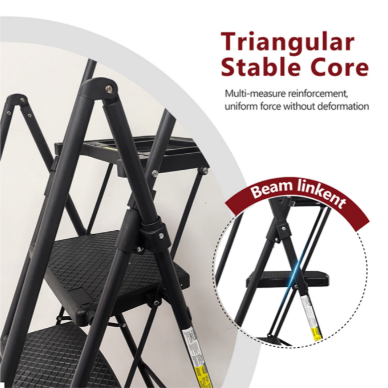 Alvantor 5 Step Ladder, Portable Steel Folding Ladder with Tool Tray and Handrails Black