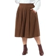 thumbnail image 4 of Agnes Orinda Women's Plus Size Halloween Outfits Corduroy Skirts Button Decor Vintage Elastic High Waist A-line Midi Skirt with Pockets 3X Brown, 4 of 6