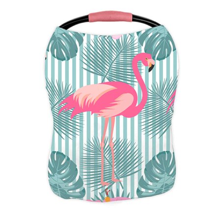 ECZJNT Tropical exotic pink flamingos palm leaves Nursing Cover Baby Breastfeeding Infant Feeding Cover Baby Car Seat Cover