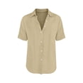 thumbnail image 3 of POIUYTR Men Summer Cotton Shirts Casual Loose Short Sleeve Collared Button Blouses Business Work Soft Comfy Solid Color Tops, 3 of 5