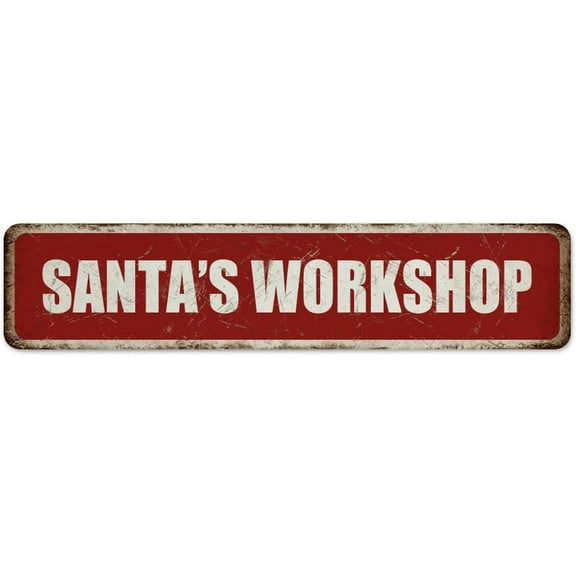 Santa‘s Workshop Funny Novelty Metal Plaque Retro Outdoor Signs Christmas Santa Claus Xmas Home Decor Metal Signs for Home Terrace Restaurants 4"x16"