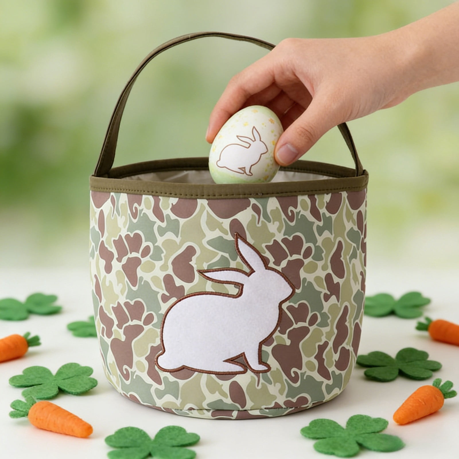 Gytml Easter Bunny Basket Egg Bags,Canvas Cute Cotton Personalized Candy Egg Basket Rabbit Print With Handle Buckets Gifts Bags For Easter B-23cm